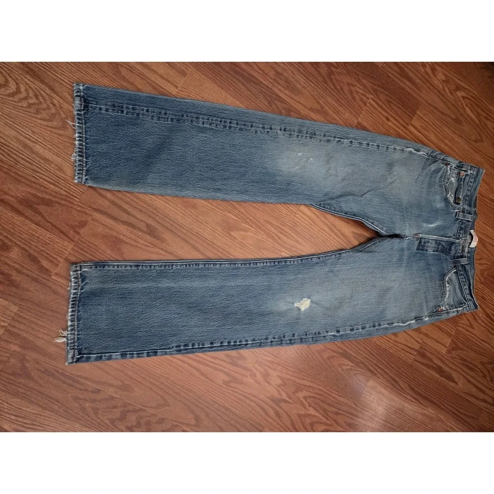 Levis 501 Mens Original Fit‎ Straight Leg Button Fly Distressed Blue Jeans 31x34